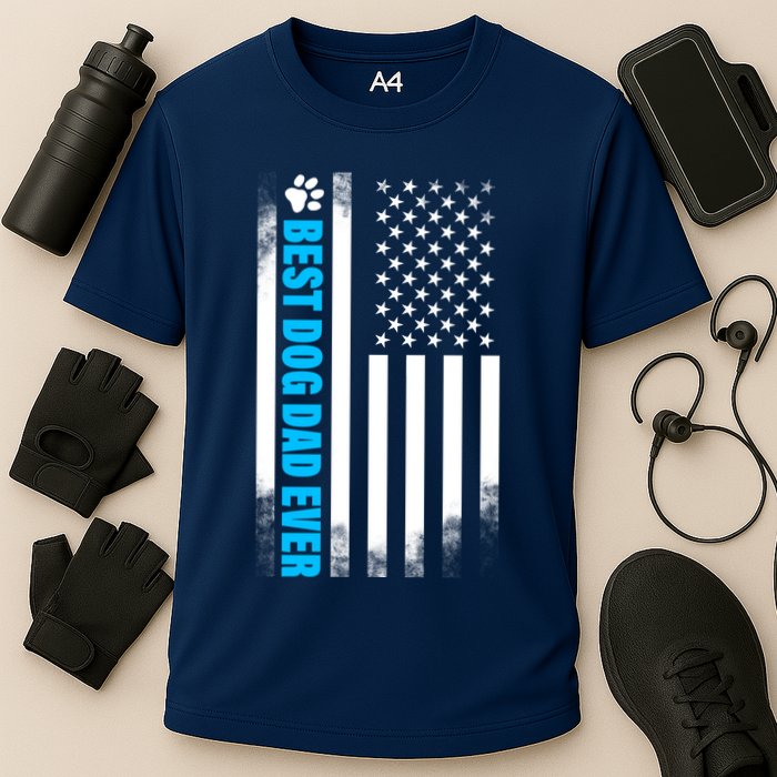 Best Dog Dad Ever American Flag Cooling Performance Crew T-Shirt