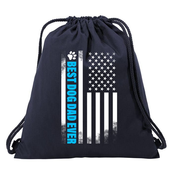 Best Dog Dad Ever American Flag Drawstring Bag