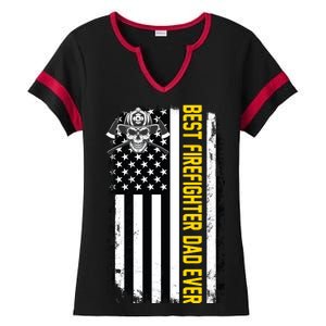 Best Firefighter Dad Ever Flag Ladies Halftime Notch Neck Tee