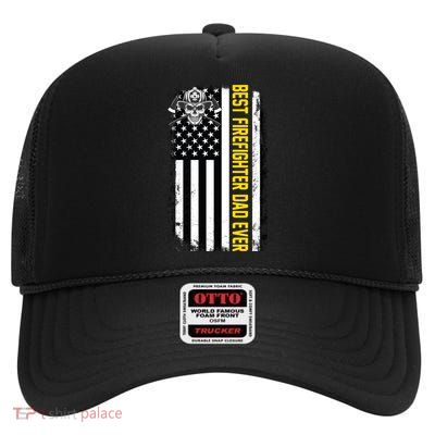 Best Firefighter Dad Ever Flag High Crown Mesh Back Trucker Hat