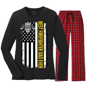 Best Firefighter Dad Ever Flag Women's Long Sleeve Flannel Pajama Set 