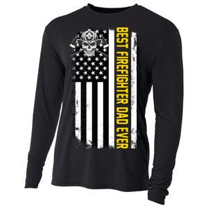 Best Firefighter Dad Ever Flag Cooling Performance Long Sleeve Crew