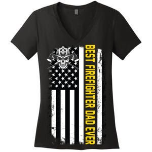 Best Firefighter Dad Ever Flag Women's V-Neck T-Shirt