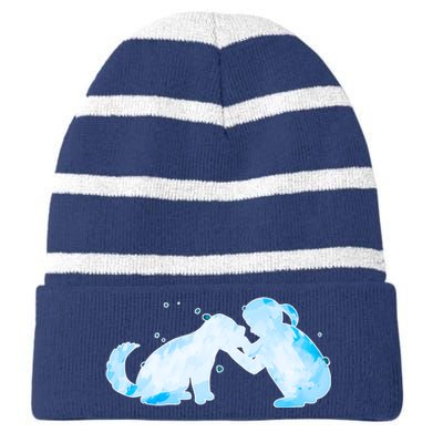 Best Friends Child With Dog Striped Beanie with Solid Band