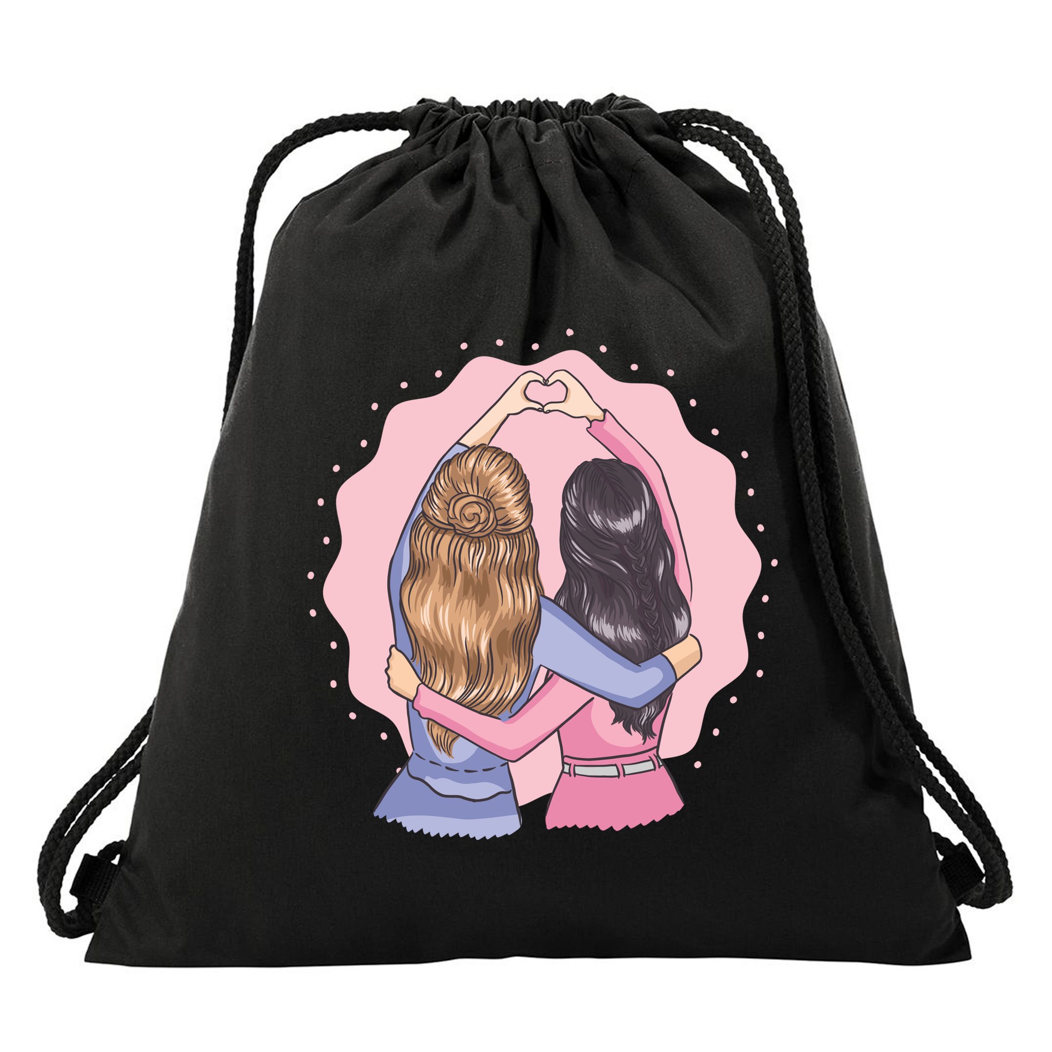 Best Friends Heart Drawstring Bag