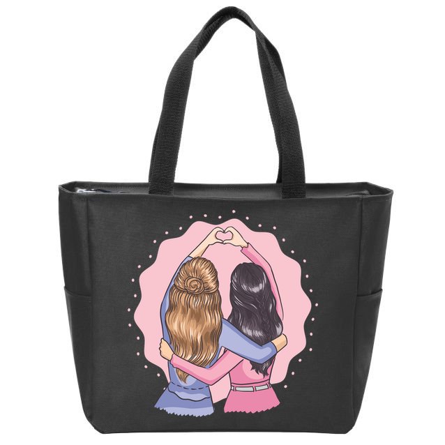 Best Friends Heart Zip Tote Bag