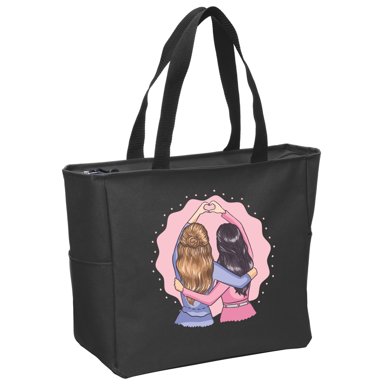 Best Friends Heart Zip Tote Bag