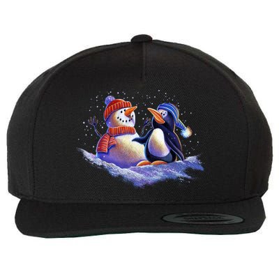 Best Friends Snowman and Penguin Wool Snapback Cap