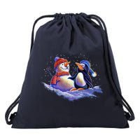 Best Friends Snowman and Penguin Drawstring Bag