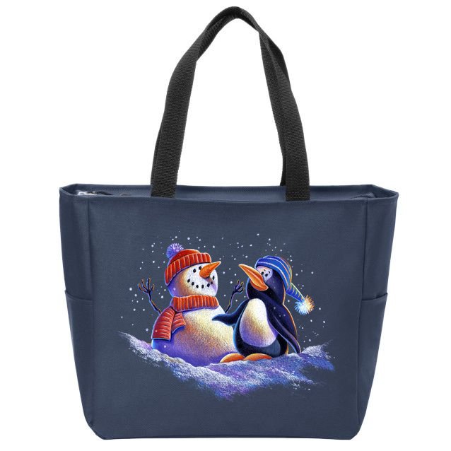 Best Friends Snowman and Penguin Zip Tote Bag