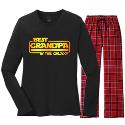 Best Grandpa In The Galaxy Funny Women's Long Sleeve Flannel Pajama Set 