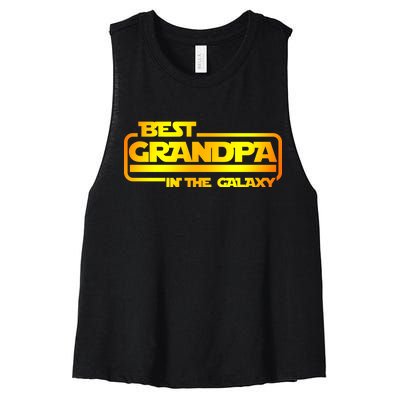 Best Grandpa In The Galaxy Funny Women's Racerback Cropped Tank