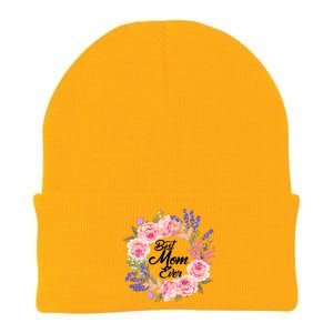 Best Mom Ever Flower Wreath Knit Cap Winter Beanie