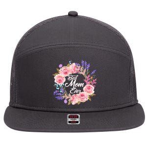 Best Mom Ever Flower Wreath 7 Panel Mesh Trucker Snapback Hat