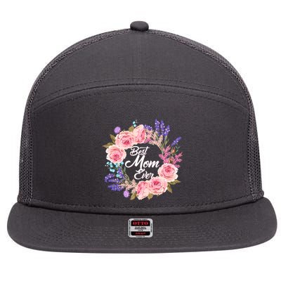Best Mom Ever Flower Wreath 7 Panel Mesh Trucker Snapback Hat