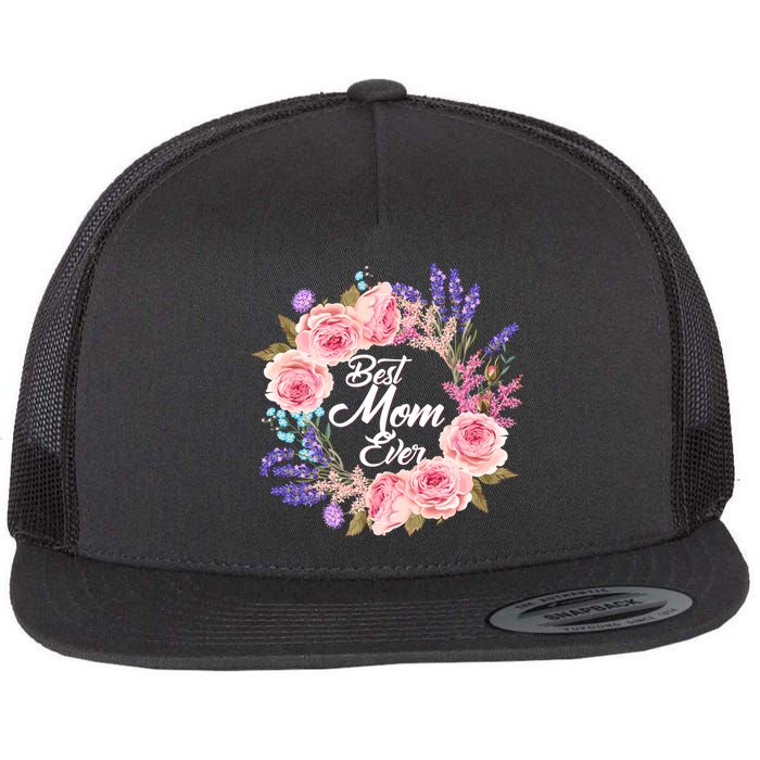 Best Mom Ever Flower Wreath Flat Bill Trucker Hat