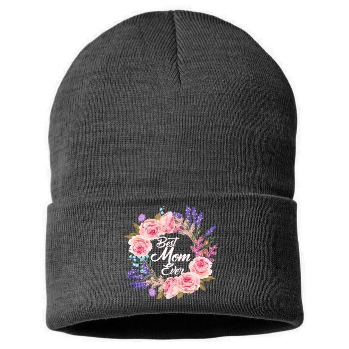 Best Mom Ever Flower Wreath Sustainable Knit Beanie