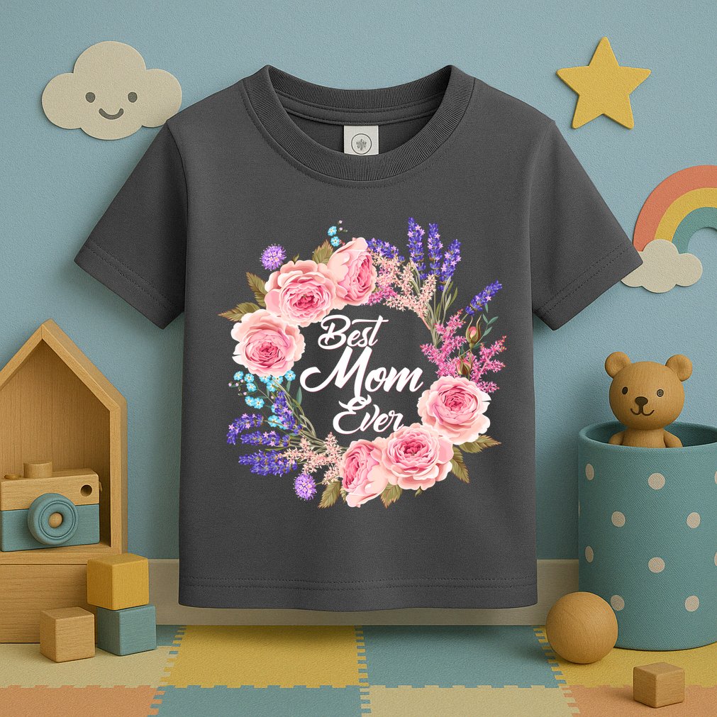 Best Mom Ever Flower Wreath Toddler T-Shirt
