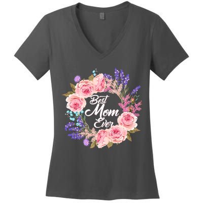 Best Mom Ever Flower Wreath Women's V-Neck T-Shirt