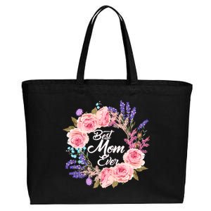 Best Mom Ever Flower Wreath Cotton Canvas Jumbo Tote