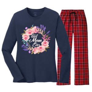 Best Mom Ever Flower Wreath Women's Long Sleeve Flannel Pajama Set 