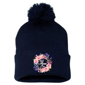 Best Mom Ever Flower Wreath Pom Pom 12in Knit Beanie