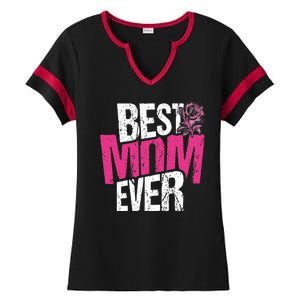 Best Mom Ever Rose Distressed Ladies Halftime Notch Neck Tee