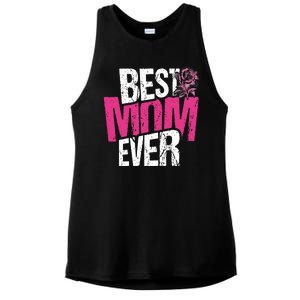 Best Mom Ever Rose Distressed Ladies PosiCharge Tri-Blend Wicking Tank