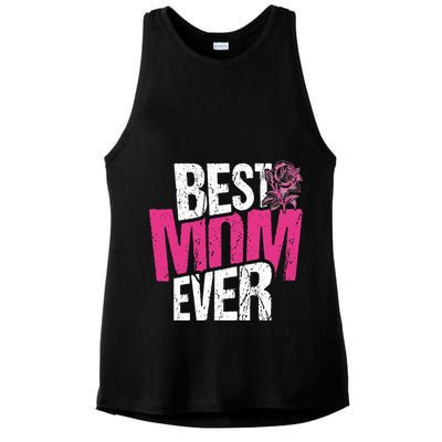 Best Mom Ever Rose Distressed Ladies PosiCharge Tri-Blend Wicking Tank