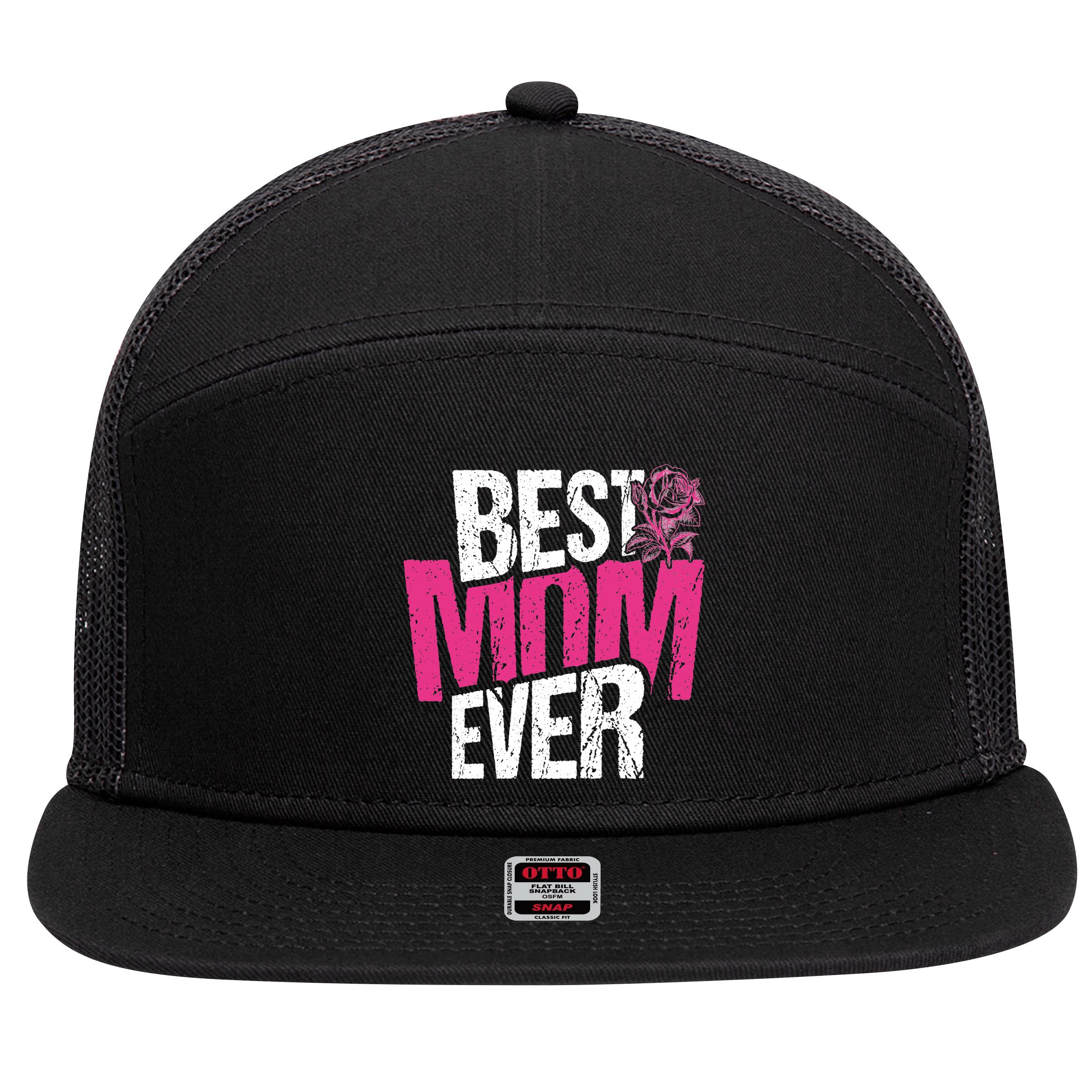 Best Mom Ever Rose Distressed 7 Panel Mesh Trucker Snapback Hat