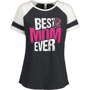 Best Mom Ever Rose Distressed Enza Ladies Jersey Colorblock Tee