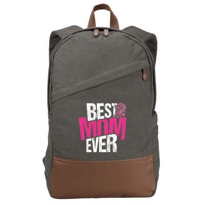Best Mom Ever Rose Distressed Cotton Canvas Backpack