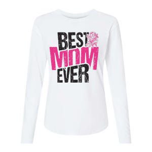 Best Mom Ever Rose Distressed Womens Cotton Relaxed Long Sleeve T-Shirt