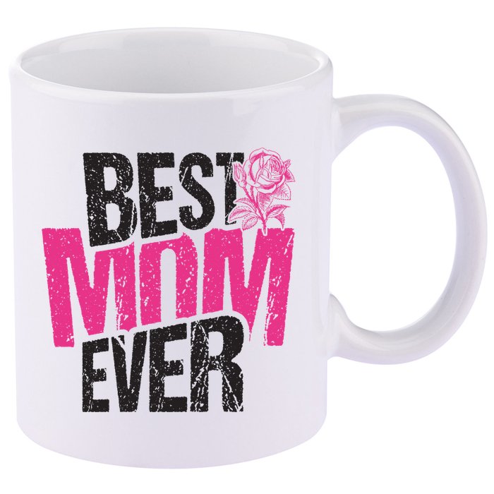 Best Mom Ever Rose Distressed 11oz C Handle Ceramic Mug