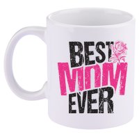Best Mom Ever Rose Distressed 11oz C Handle Ceramic Mug