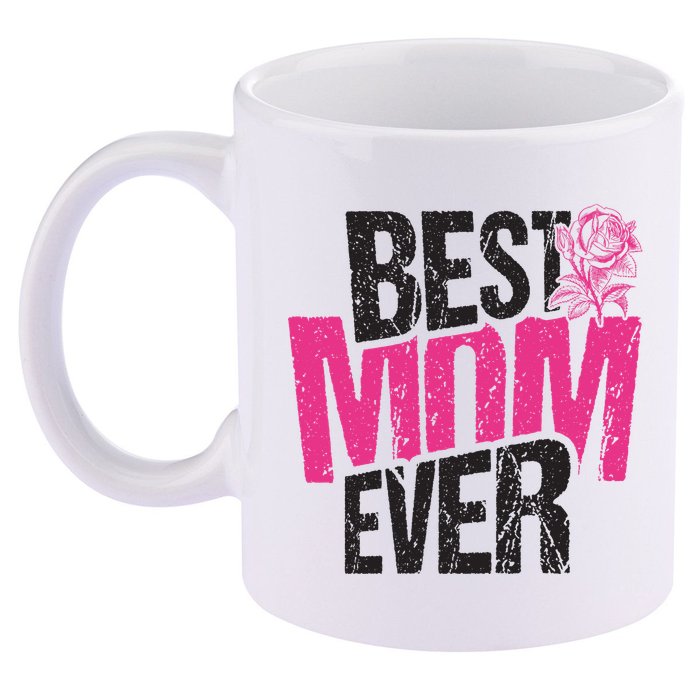Best Mom Ever Rose Distressed 11oz C Handle Ceramic Mug