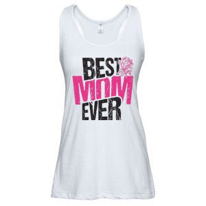 Best Mom Ever Rose Distressed Ladies Essential Flowy Tank