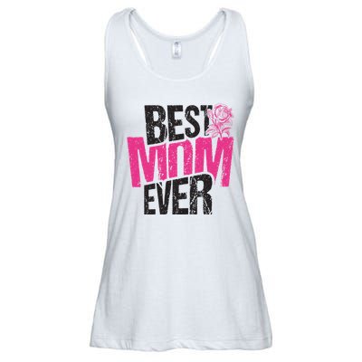 Best Mom Ever Rose Distressed Ladies Essential Flowy Tank