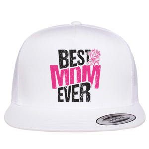 Best Mom Ever Rose Distressed Flat Bill Trucker Hat