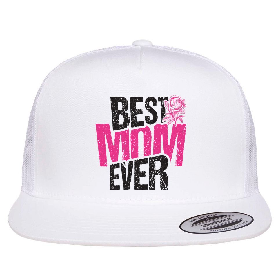 Best Mom Ever Rose Distressed Flat Bill Trucker Hat