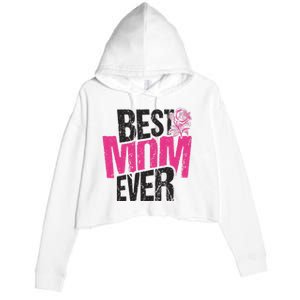 Best Mom Ever Rose Distressed Crop Fleece Hoodie