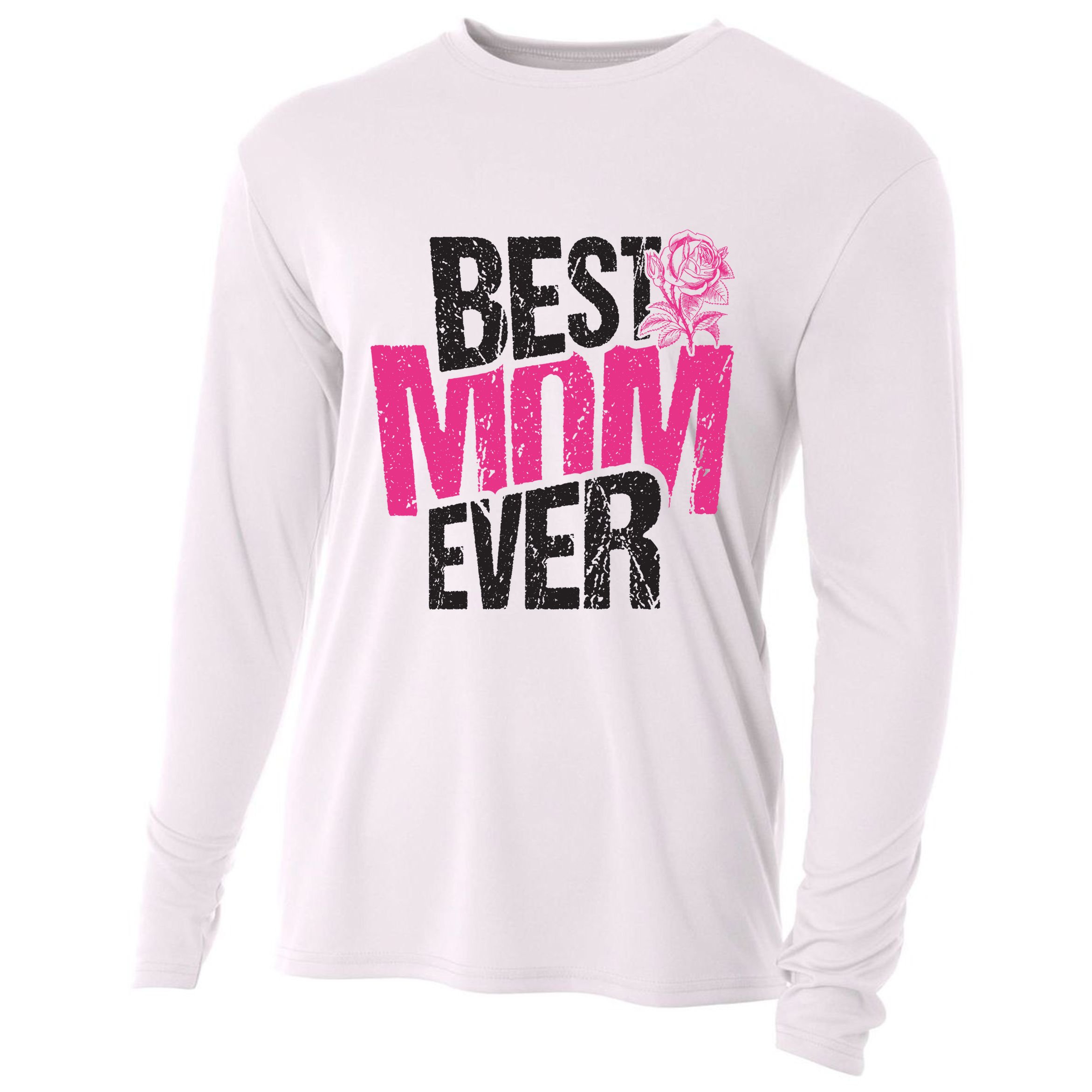 Best Mom Ever Rose Distressed Cooling Performance Long Sleeve Crew