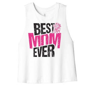 Best Mom Ever Rose Distressed Women's Racerback Cropped Tank