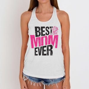 Best Mom Ever Rose Distressed Women's Knotted Racerback Tank