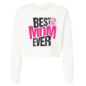 Best Mom Ever Rose Distressed Cropped Pullover Crew