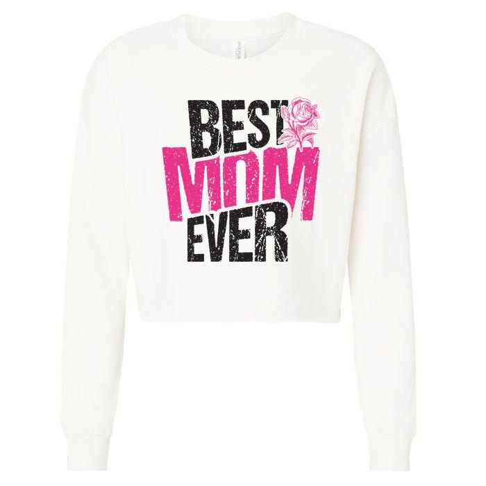 Best Mom Ever Rose Distressed Cropped Pullover Crew