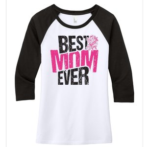 Best Mom Ever Rose Distressed Women's Tri-Blend 3/4-Sleeve Raglan Shirt