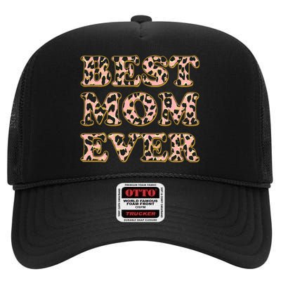 Best Mom Ever Stylish Leopard Print High Crown Mesh Back Trucker Hat