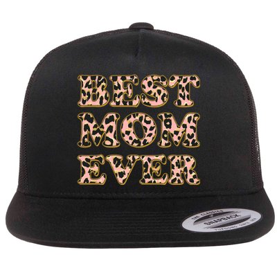 Best Mom Ever Stylish Leopard Print Flat Bill Trucker Hat