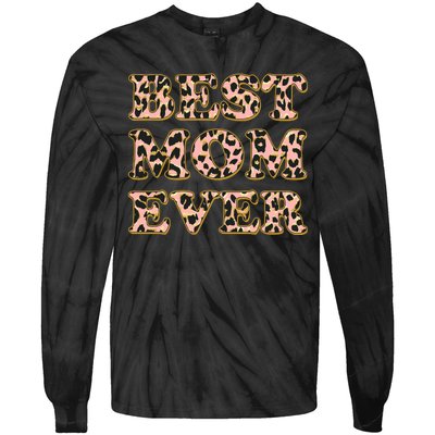 Best Mom Ever Stylish Leopard Print Tie-Dye Long Sleeve Shirt